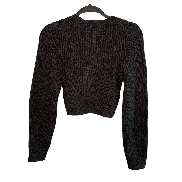Zara Gray Ribbed Knit Square Neck Cropped Sweater Wool Blend Women's Size Small - Picture 2 of 7